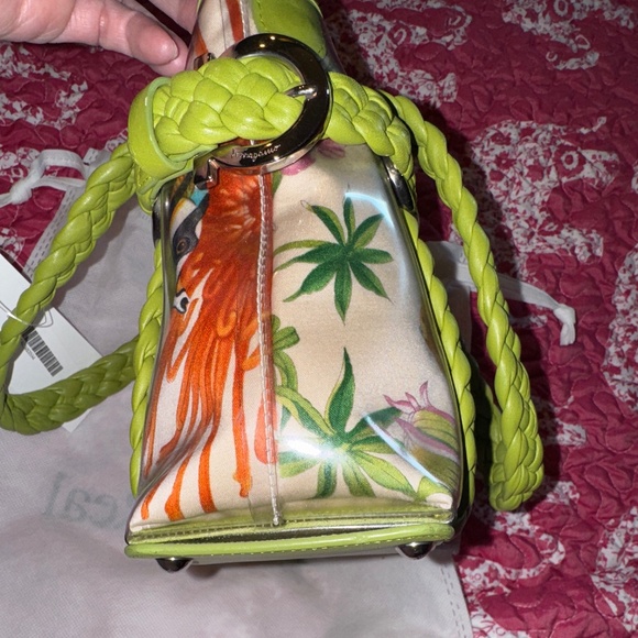 Salvatore Ferragamo Green and Cream Mini Bag with Braided Handles - Picture 8 of 9